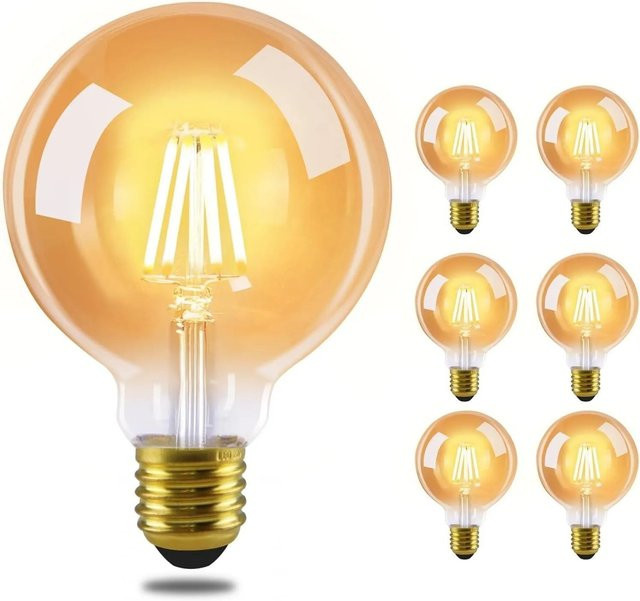 NETTLIFE LED Retro Globe Leuchtmittel aus Glas, Transparent, 6er-Set, E27, Warmweiß, 2700K - Bild 1