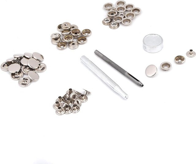 DIYelecs Druckknopfverschluss aus Messing in Silber für die Reparatur von Lederkleidung und Jacken, 3-teiliges Werkzeugset - Bild 1