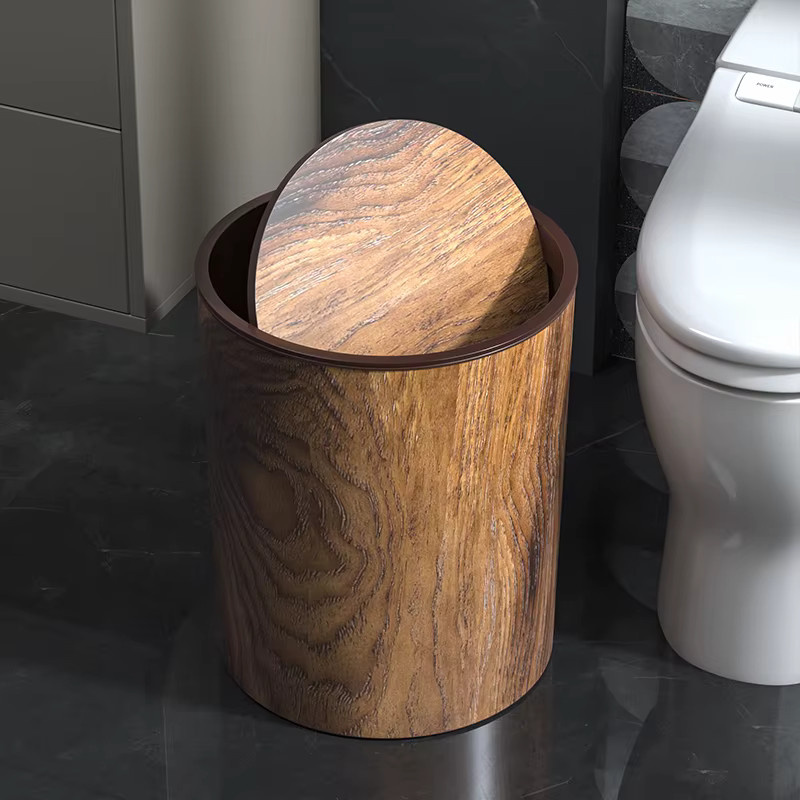 Retro Mülleimer mit Holzmaserung in Braun für Wohnzimmer, Küche und Büro mit Klappdeckel - Bild 2