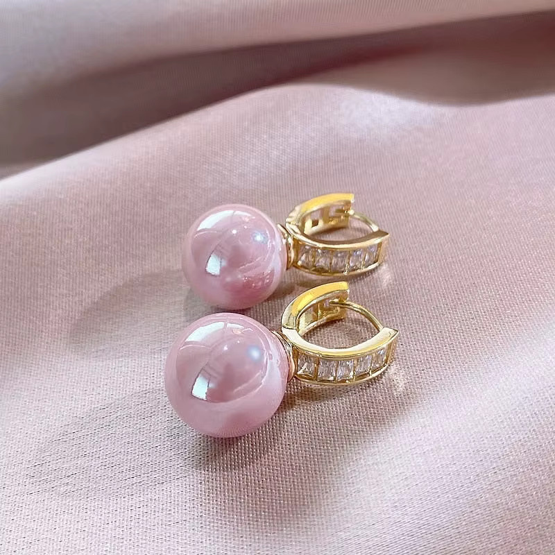 Huitan Ohrringe, Rosa/Weiße Imitation Perle, Gold Farbe, Damen - Bild 2