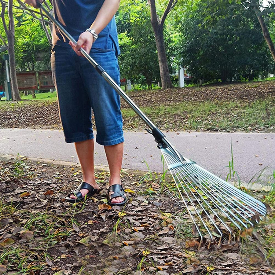 Igeteck Verstellbarer Garten-Laubrechen aus Legierung und Stahldraht in Silber - Bild 2