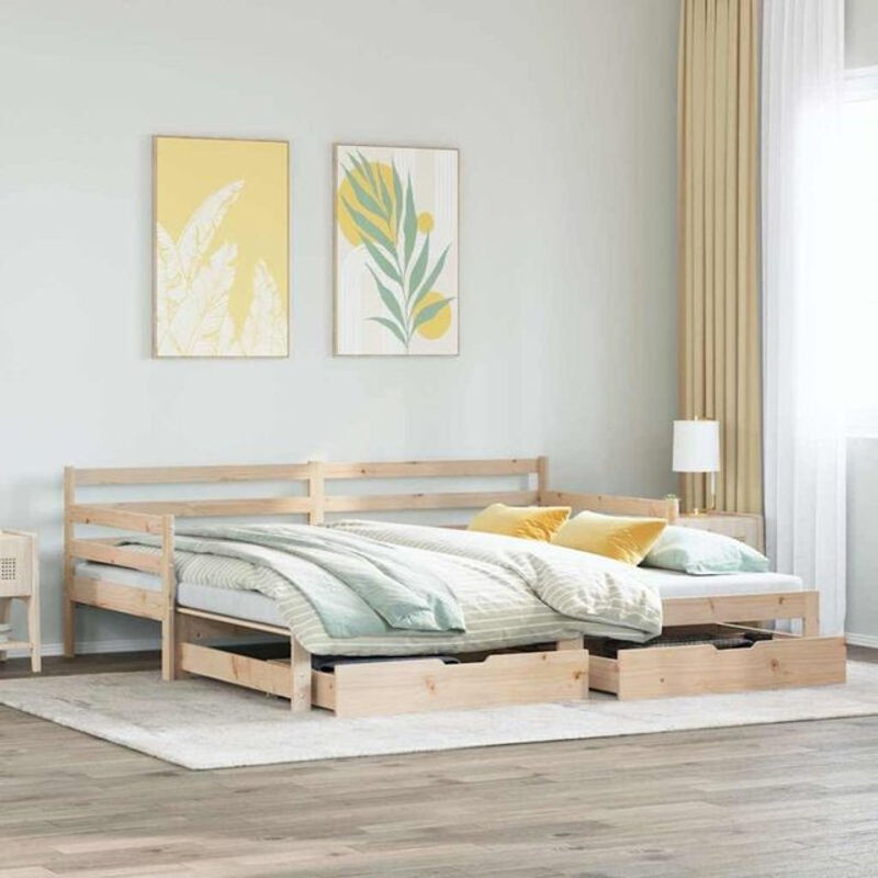 Ausziehbares Tagesbett aus Kiefer Massivholz mit Schubladen von Vidaxl in Natur Braun, B/T/H: 90 x 200 x 69,5 cm - Bild 1