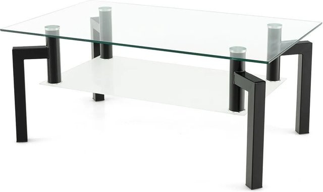 Costway Couchtisch aus Glas und Metall in Schwarz und Transparent, moderner Wohnzimmertisch mit 2 Ebenen, B/T/H: 90 x 60 x 43 cm - Bild 1