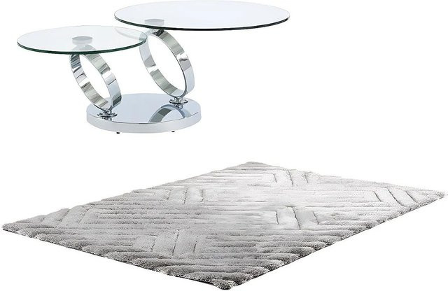 Couchtisch Joline von Vente-unique in Transparent Grau und Silber mit Glasplatte, B/T/H: 131,5 x 80 x 230 cm - Bild 1