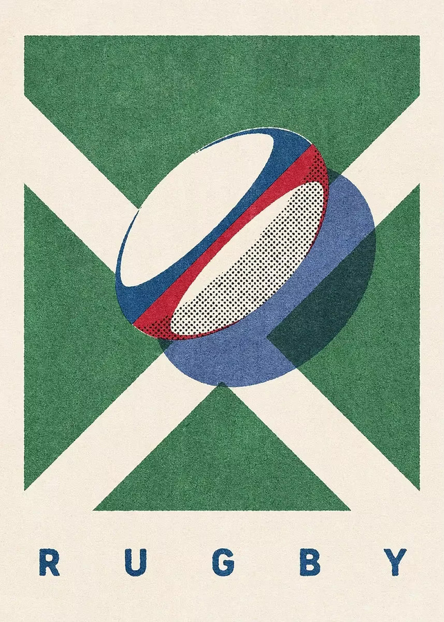Minimalistisches Leinwand-Poster von Potdemiel mit abstrakten Sportbällen für Rugby und Basketball in Mehrfarbig - Bild 3