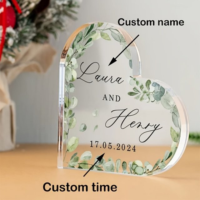 Individuelle Acryl-Displaytafel von Hello Young mit grünem Blatt-Design in Transparent, Weiß und Grün zur Dekoration für Hochzeit und Jubiläum - Bild 1