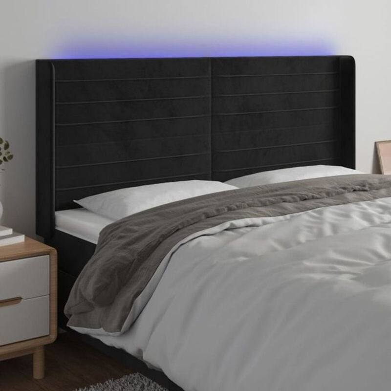 Vidaxl LED Kopfteil aus Samt in Schwarz, Modern und Klassisch, B/H: 203 x 118/128 cm, Tiefe: 16 cm - Bild 1