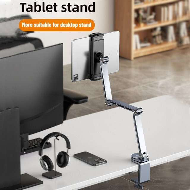 Ideaway Tablet-Ständerhalterung grau, verstellbarer und faltbarer Schreibtischhalter für Tablet und Telefon mit 360 Grad drehbarer Basis - Bild 1