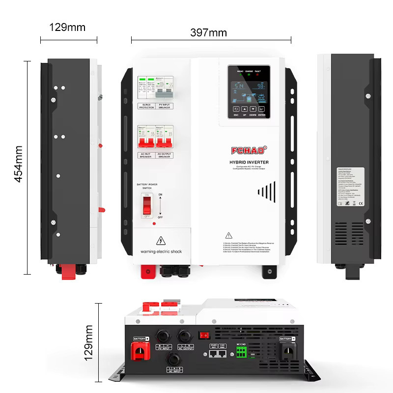FCHAO Hybrid-Solarwechselrichter 4,0 kW 24V mit DC-Schutzschalter-Kombiniererbox, 100A MPPT, Reine Sinuswelle, 230V AC, 4500W PV-Eingang und UPS, Weiß - Bild 3