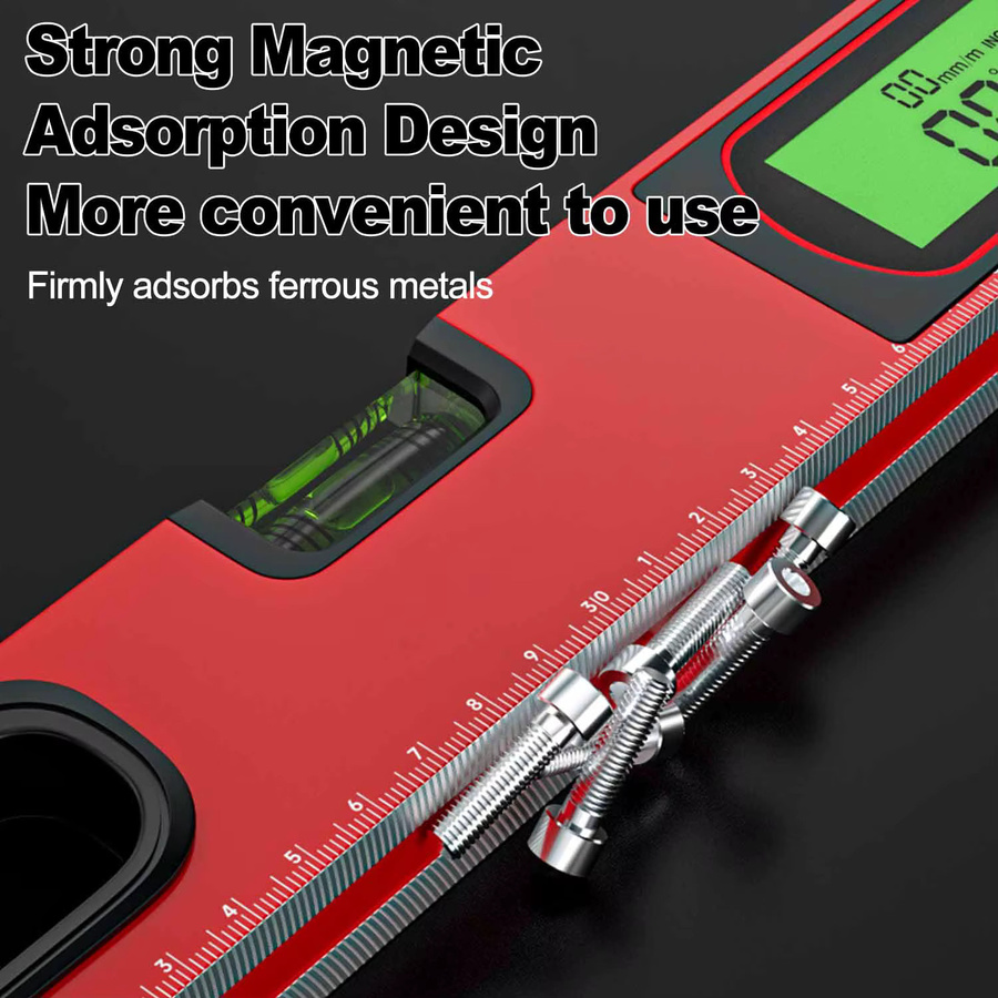 NIUXIANG Elektronisches Digitalanzeige-Pegellineal aus Aluminiumlegierung mit magnetischem Winkelmesser und Neigungsmesser, B/T/H: 30 x 40 x 50 cm - Bild 3