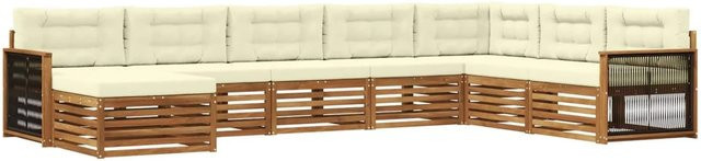 vidaXL Outdoor-Sofagarnitur in U-Form aus Akazienholz mit 8 Kissen in Natur und Creme - Bild 1