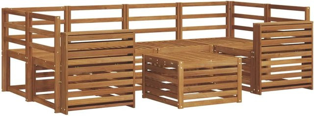vidaXL 7-teilige Garten-Sofagarnitur aus Akazien-Massivholz in Braun und Beige mit L-Form und passendem Couchtisch - Bild 1