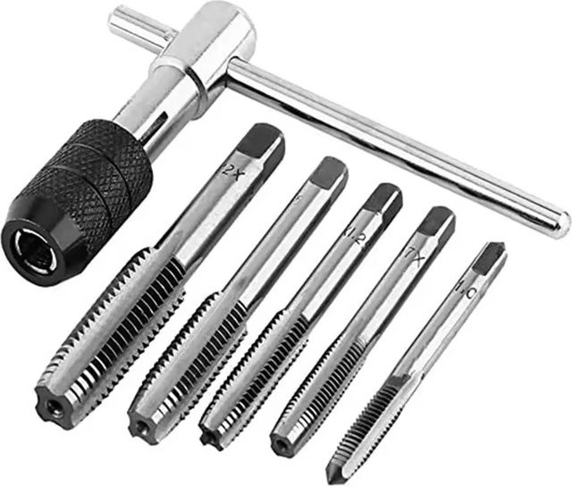 T-Griff-Gewindeschneidwerkzeug-Set in Silber mit verstellbarem Handgewindebohrer und Gewindefräser für M3 M4 M5 M6 M8 Maschinenschrauben - Bild 1