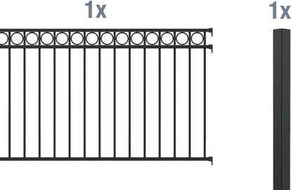 GAH ALBERTS Zaunelement Chaussee aus Aluminium in Mattschwarz, Breite: 200 cm, Höhe: 100 cm - Bild 1