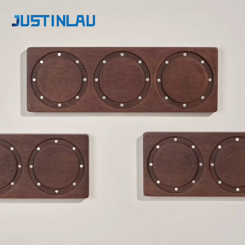 JUSTINLAU Magnetisches Wandregal aus Massivholz in Braun zur Aufbewahrung von Kaffee-Filter-Schalen für 51mm, 53mm und 58mm - Bild 1