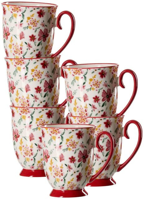 Ritzenhoff & Breker Henkelbecher Malo aus Porzellan, 6er Set, floral, rot/mehrfarbig, 320 ml - Bild 1