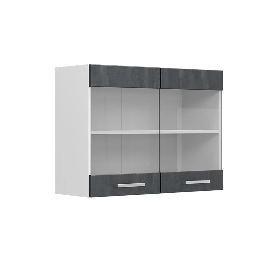 Vicco Küchen-Hängeglasschrank R-Line mit Glastüren, Schwarz Beton/Weiß, Breite: 80 cm, Höhe: 60 cm, Tiefe: 31 cm - Bild 2