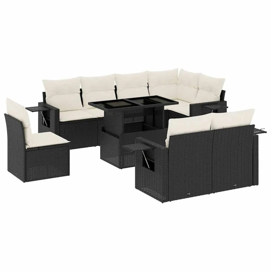 vidaXL 9-teilige Garten-Sofagarnitur aus Poly-Rattan mit Kissen in Schwarz-Creme - Bild 2