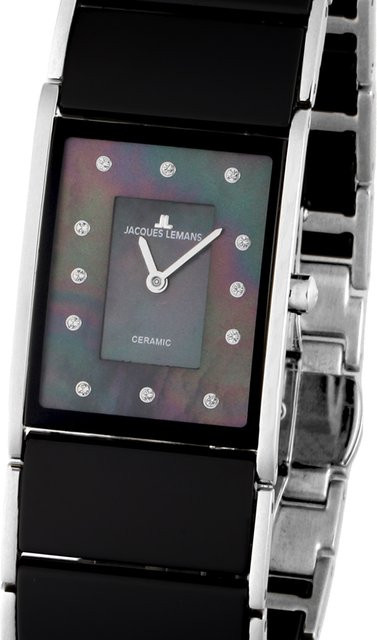Jacques Lemans Damenuhr, Keramik, Edelstahl, Quarz, Schwarz, 24 x 28 mm - Bild 1