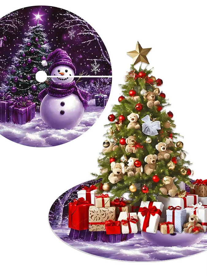 VIKAMA Weihnachtsbaumrock mit lila Schneemannmotiven für Innen- und Außendekorationen - Bild 3