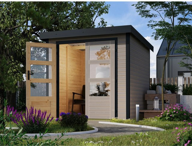 Karibu Gartenhaus Diego D in Wassergrau-Anthrazit mit 4,45 m² Grundfläche aus Holz und Metall - Bild 1
