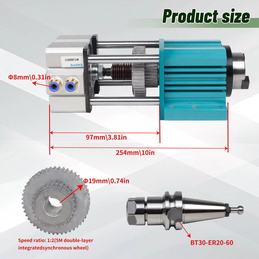 RATTMMOTOR BT30 Halbautomatische Werkzeugwechselspindel ohne Stromversorgung für CNC-Gravieren und Bohren in Metall - Bild 2