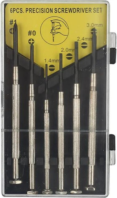FATCOOL Präzisionsschraubendreher-Set mit 6 verschiedenen Größen für Schlitz und Philips, ideal für Uhren, Brillen und Elektronikreparaturen, Schwarz und Silber - Bild 1