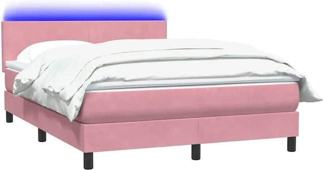 vidaXL Boxspringbett mit Matratze in Rosa, Samt, mit LED-Unterbettbeleuchtung und USB-Ladeanschluss, B/T/H: 140 x 210 x 88 cm - Bild 1