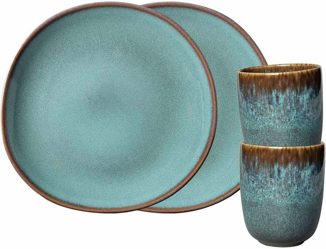 Villeroy & Boch like. Frühstücks-Set Lave aus Stoneware in Türkis, 4er Set - Bild 1