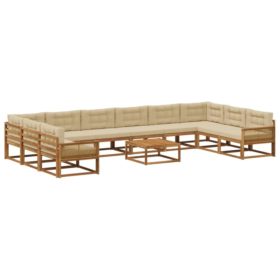 vidaXL Outdoor-Sofagarnitur in U-Form aus massivem Akazienholz mit 11 Kissen in Natur und Beige - Bild 2