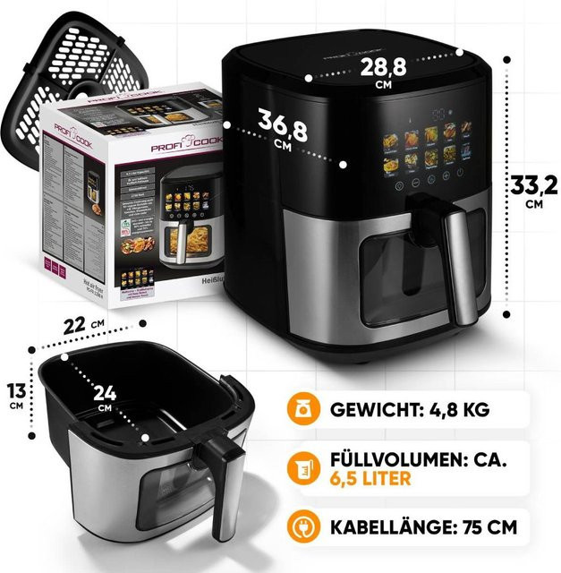 ProfiCook Heißluftfritteuse PC-FR 1286 H in Edelstahl und Schwarz - Bild 1