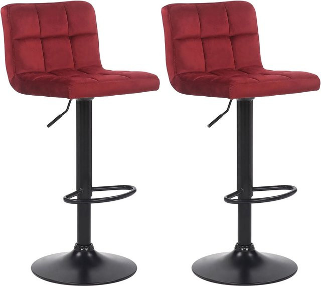 DELUKE 2er Set Barhocker RIVAN aus Samt in Rot mit Lehne und Metallgestell, B/T/H: 40 x 40 x 85 cm - Bild 1