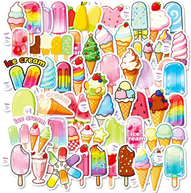50 oder 100 Stück Macaron-Eiscreme-Cartoon-Aufkleber in Multicolour für Tagebuch, Notizbuch und Dekoration - Bild 1