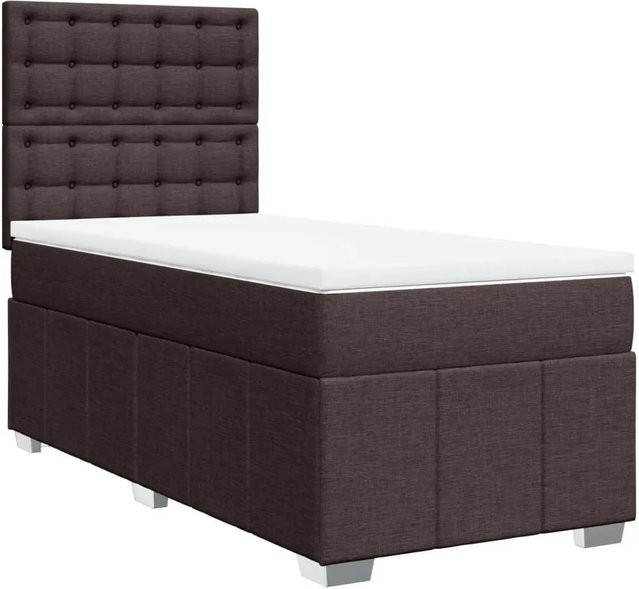 vidaXL Boxspringbett mit Matratze Dunkelbraun B/T/H: 100 x 200 x 140,5 cm, Hybridbett mit USB-Ladeport und Unterbettbeleuchtung aus Stoff - Bild 1