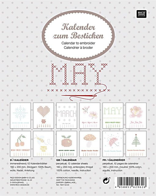 Rico Design Ewiger Kalender zum Besticken B: 16 cm, H: 20 cm - Bild 1