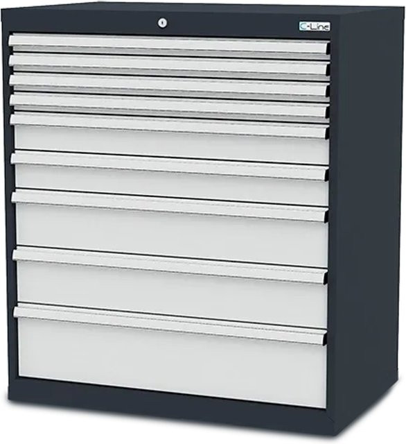 Simplaflex Schubladenschrank aus Stahlblech mit 9 Schubladen, Grau, B/T/H: 90 x 57,5 x 102 cm - Bild 1