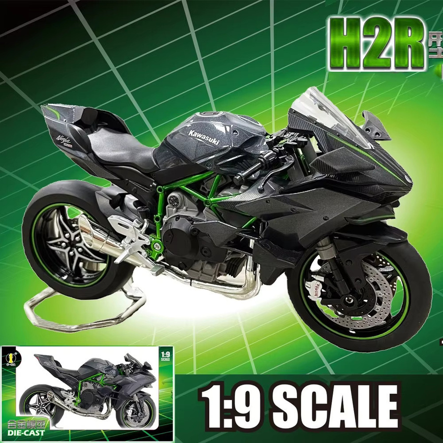 Kawasaki Ninja H2R, Motorrad Modell, 1:9, Metall, mit Licht, Schwarz - Bild 2