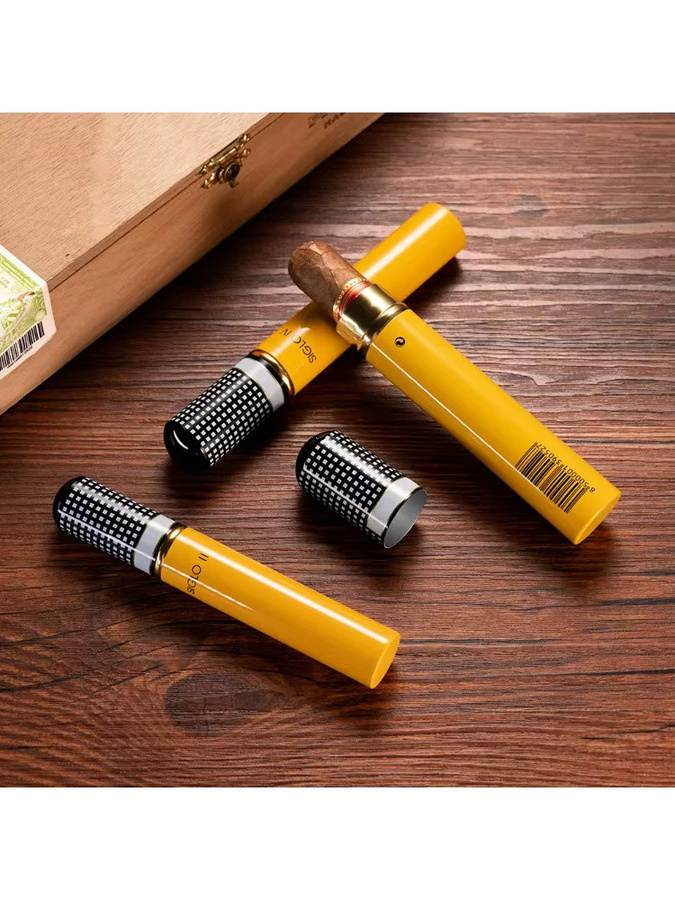 Aluminium Zigarrenröhrchen mit Zedernholzchip für Humidor GH-101 Gelb - Bild 4