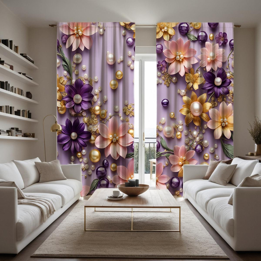 2er-Set MH Vorhang mit digitalem Blumenprint und Bindeband, Rosa/Mehrfarbig, halbtransparent, B: 132 cm, H: 160 cm - Bild 2
