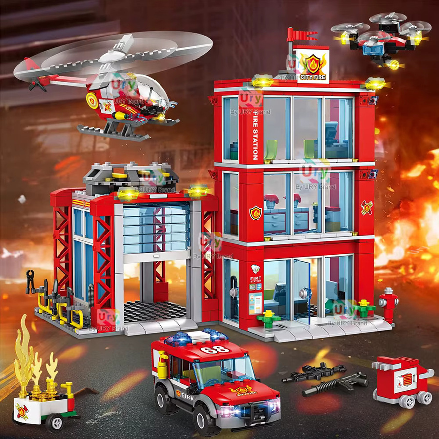 SLUBAN Städtische Feuerwache, Feuerwehrfahrzeug, Hubschrauber, Rettungsfahrzeug, Kampfflugzeug, Figur, Flugzeugmodell, MOC-Baustein-Spielzeug - Bild 5
