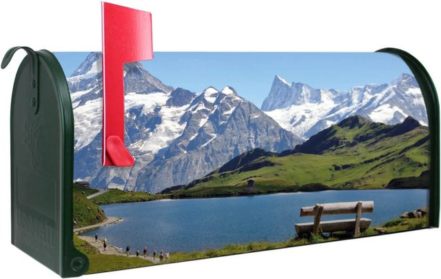 Banjado Amerikanischer Briefkasten in Grün mit Alpen-Motiv aus pulverbeschichtetem Stahl, B/H/T: 48 x 22 x 16 cm - Bild 1