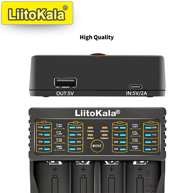 LiitoKala Lii 402 LED-Batterieladegerät in Schwarz mit automatischer Erkennung und Überladeschutz für 18650, 26650, AA und AAA Akkus - Bild 2