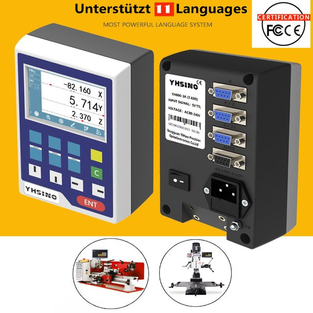 YHSINO YH800-2A/YH800-3A Mini-LCD-DRO Multifunktions-Digitalanzeige für Drehmaschinen mit 2 oder 3 Achsen, 14 Sprachen und TTL DB9 Anschluss - Bild 1