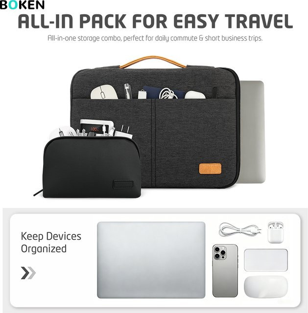 BOKEN Laptop-Hülle Slim Tragetasche für MacBook Air/Pro, Dell, HP und Xiaomi, stoßfest, Farbe: Grau - Bild 1
