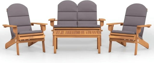 vidaXL 4-tlg Garten-Lounge-Set Adirondack Modell 2 aus Akazien-Massivholz mit Sitz- und Rückenkissen in Dunkelgrau - Bild 1