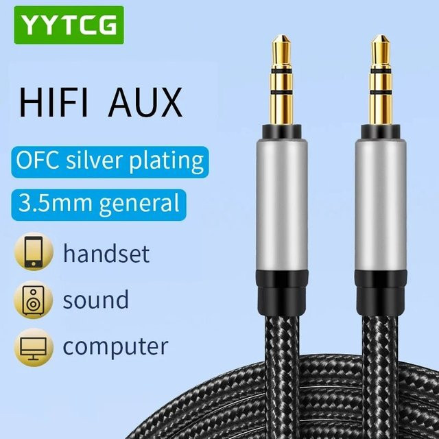 Yytcg AUX Audio-Kabel mit 3,5 mm Klinkenanschluss in Schwarz und Silber für Kopfhörer, Lautsprecher und Auto - Bild 1
