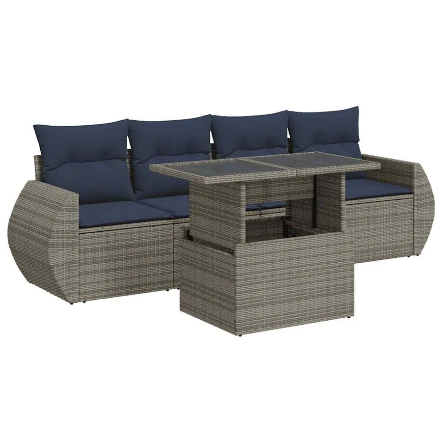 vidaXL 5-teilige Garten-Sofagarnitur aus Poly Rattan und Akazie mit Kissen in Grau - Bild 2