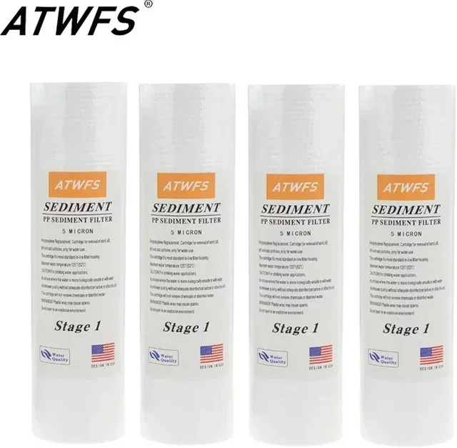 ATWFS Sediment-Wasserfilterkartuschen PPF-Filter 5 Mikron, 4 Stück, für Aquarium-Vorfilter, 4 x 10 Zoll - Bild 1