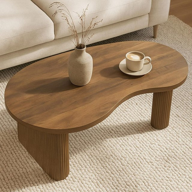 Couchtisch MCW-O29 in organischer ovaler Form, Beistelltisch aus Melamin Holz in Braun, B/T/H: 110 x 45 x 60 cm - Bild 1