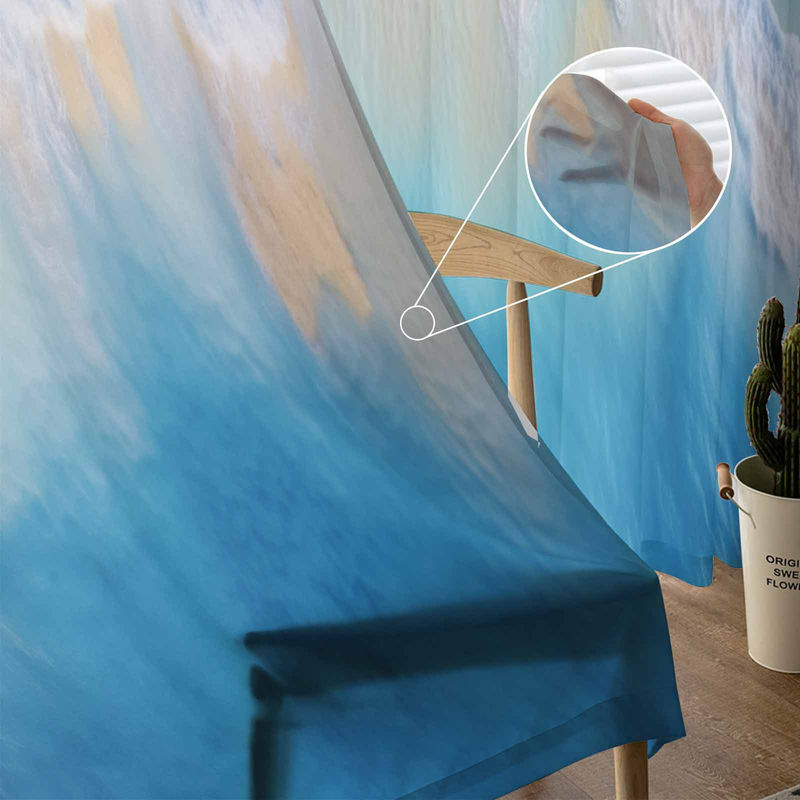 Super Six Chiffon-Fenstervorhang mit Ozean-Strand-Motiv in Weiß und Blau, transparentes Tüll-Paneel für Wohnzimmer und Schlafzimmer, Breite: 135 cm, Höhe: 114 cm - Bild 3